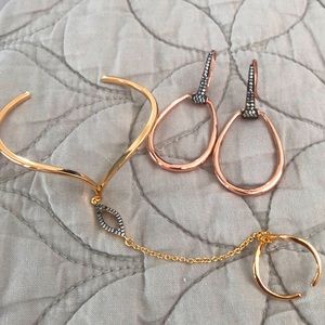 Rose gold pave diamonds (fake) earrings with a matching bracelet